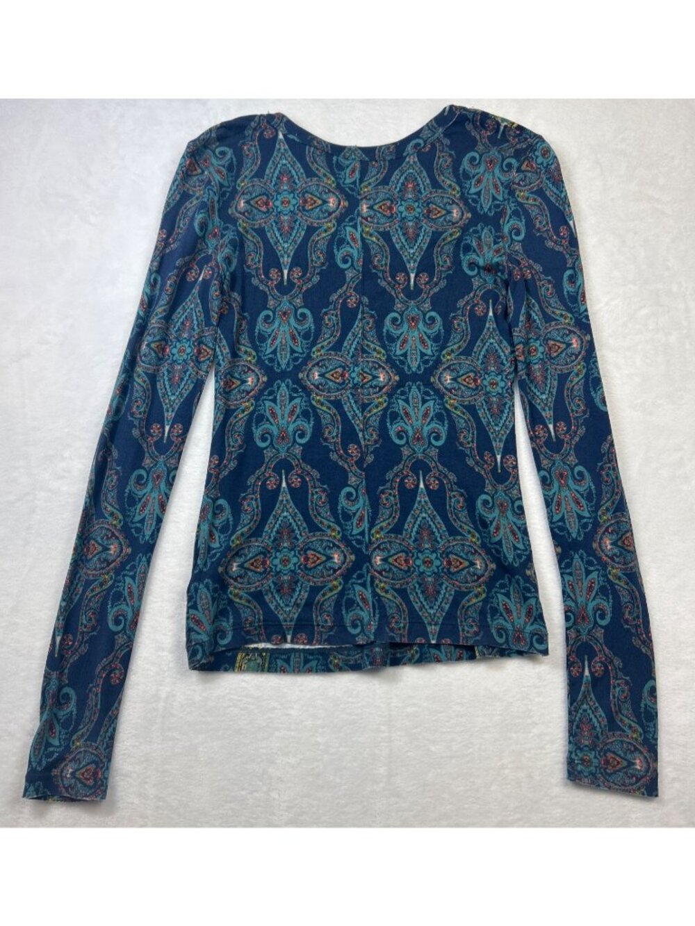 Free People Boho Lace Up Top Women's XS Paisley Long Sleeve Festival Blouse - Picture 7 of 7
